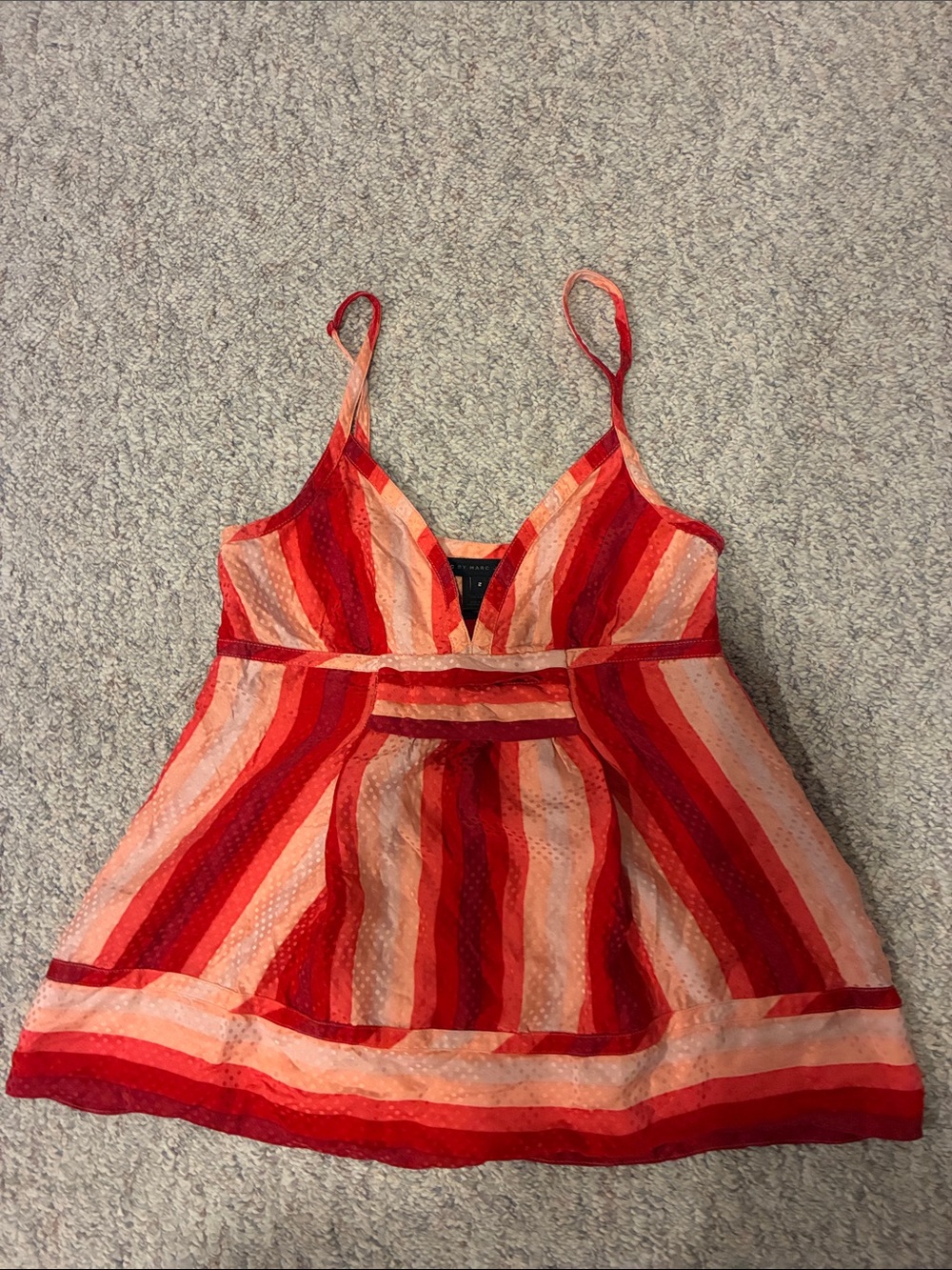 Marc Jacobs Red & Coral Striped Spaghetti Strap Top